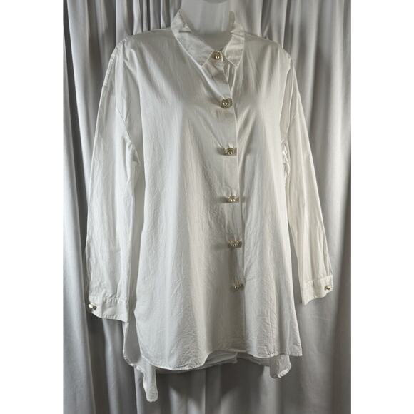 Zara Oversized w/ pearl/gold buttons Shirt White M light academia 73-48 - Picture 15 of 16